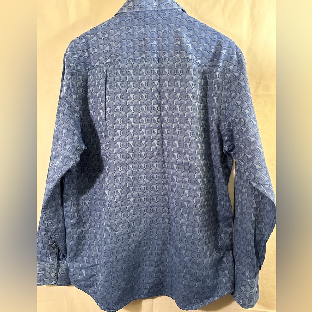 Jhane Barnes Frequency Geometric Pattern Blue Lon… - image 7